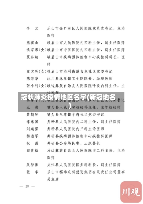 冠状肺炎疫情地区名字(新冠地名)